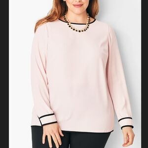 Talbots Crepe Classic Blouse Dusty Pink Contrast Piping